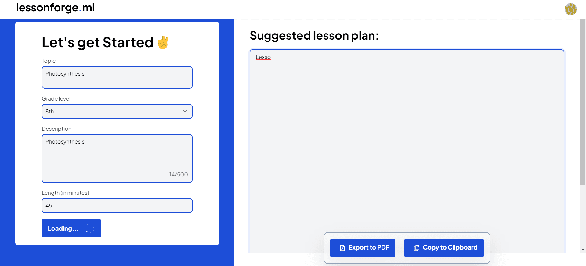 Lessonforge dashboard.